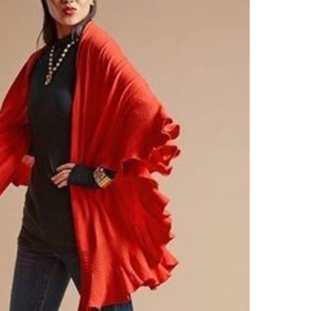 CAbi Ruffle Wrap #3478 Spicy Orange Cardigan Sweater OS